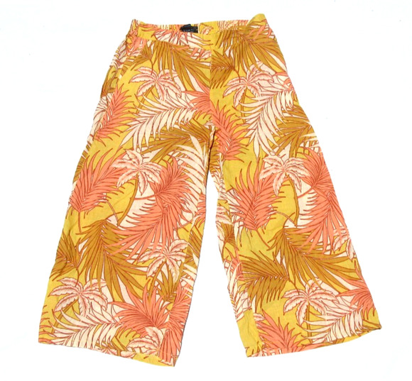 Tahari Pants - Tahari Womens Large 100% Linen Wide Leg Tropical Leaf Pink-Yellow Crop Pants